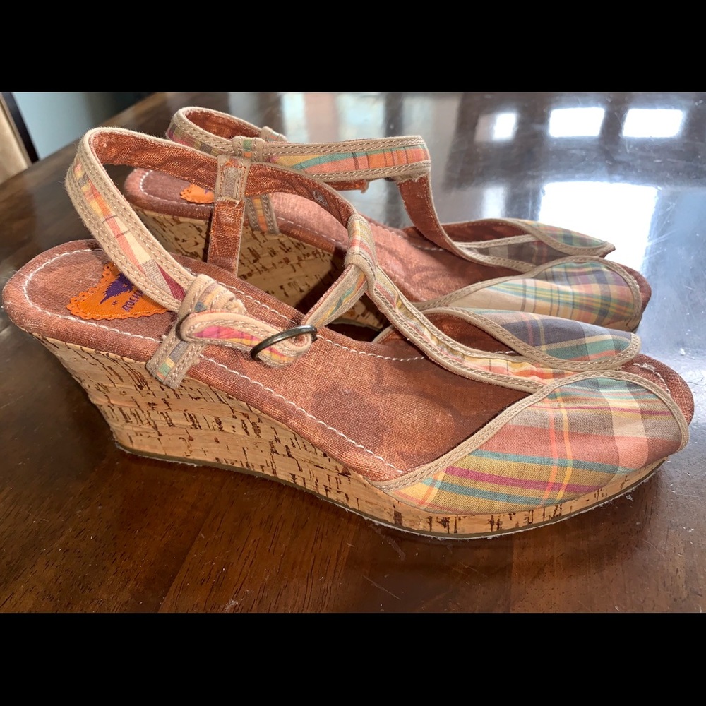 Rocket Dog Plaid Cork Wedge sandal
